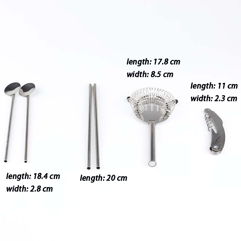 Stainless steel cocktail set wooden base cocktail set 12 pieces various size
