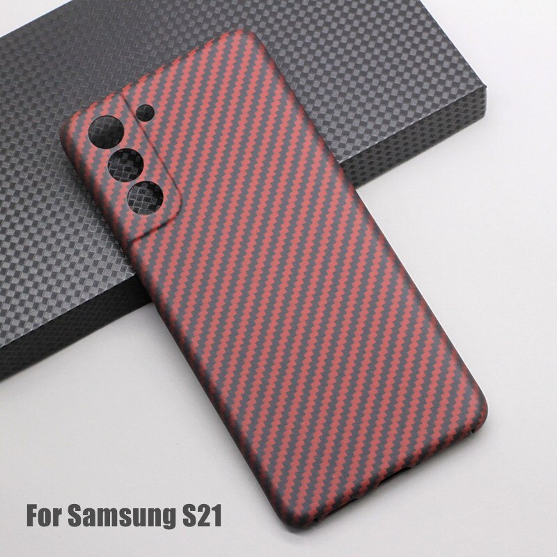 Amstar-samsung galaxy s21/s21 plus/s21ultra用の純粋なカーボンファイバーシェル,超薄型: S21 Red Len-wrap