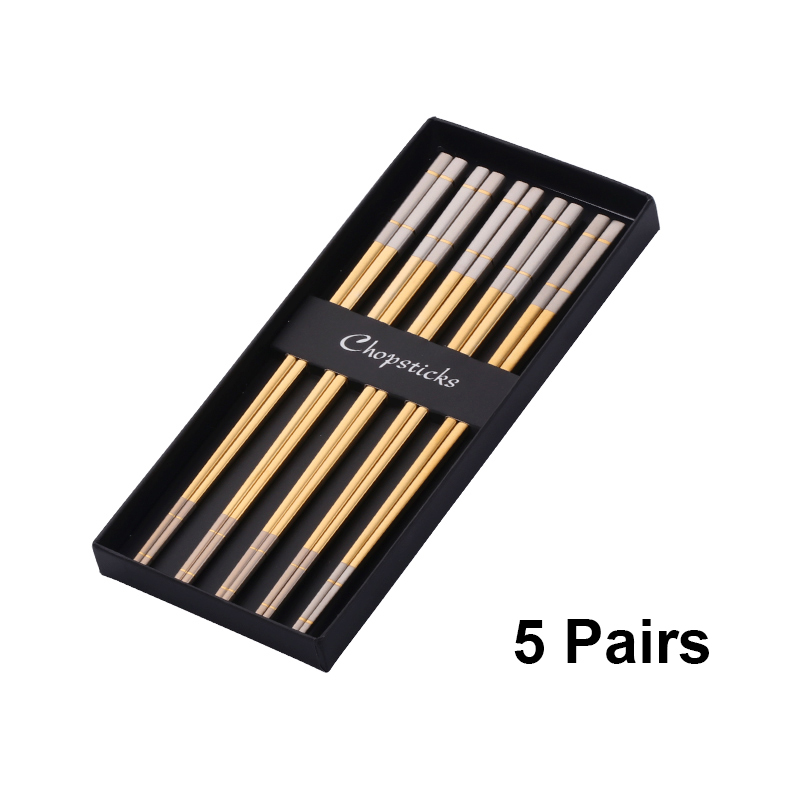 Baguettes chinoises de luxe en acier inoxydable, 5 paires, baguettes à Sushi réutilisables en titane doré avec boîte, bâtons alimentaires en métal: green