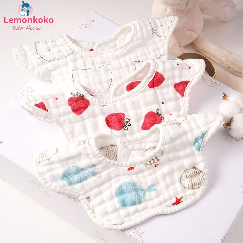 Garza di Cotone Del Bambino Rotondo Petalo Bib Traspirante Assorbimento di Acqua Della Bocca Del Bambino di Acqua Asciugamano Carino Cartone Animato per Bambini Bib