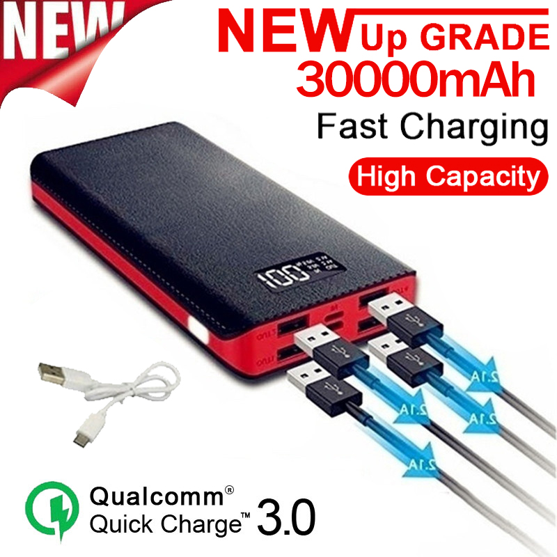 30000mAh Power Bank Große Kapazität mit LCD Digital Display 4USB Port Handy LED Beleuchtung Tragbare Outdoor Reise Ladegerät