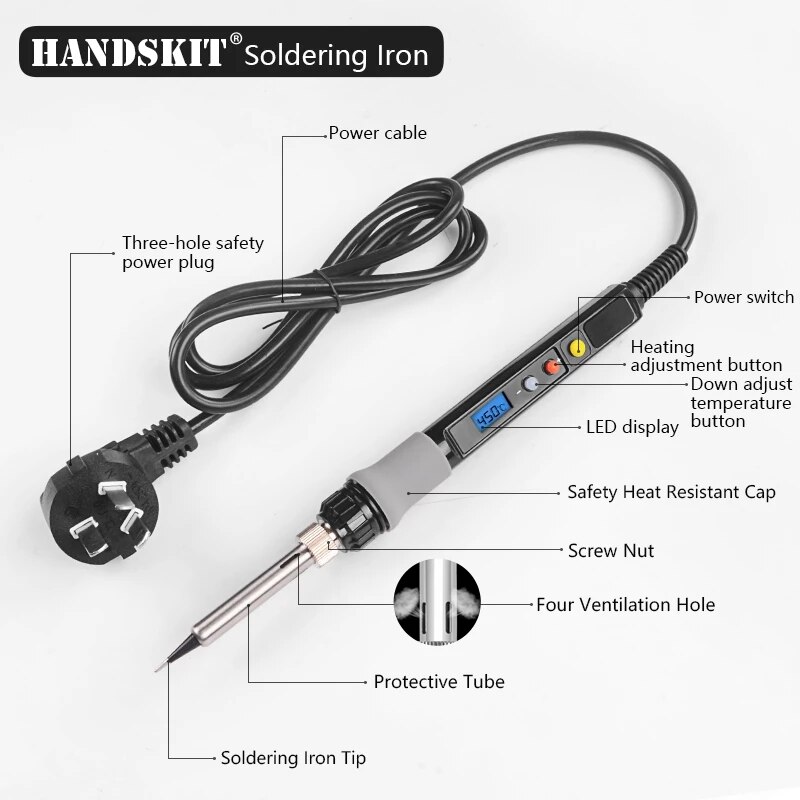 Handskit 110V/220V 80W Adjustable Temperature Electric Digital Soldering Iron Kit With Multimeter Welding Soldering Iron Tool
