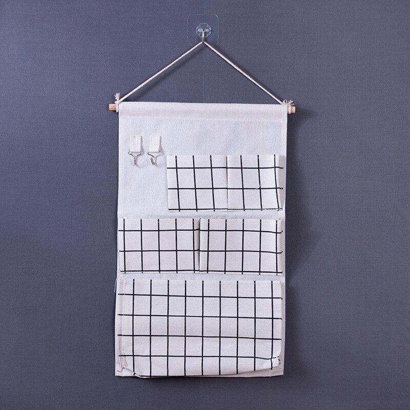 Bolsa de almacenamiento lavable para colgar en la pared, organizador para puerta de cocina y hogar, con 5 bolsillos y gancho para llaves, 55x34cm