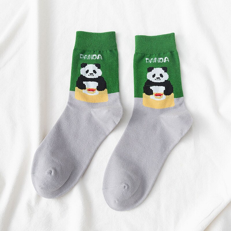 Meias femininas animal panda engraçado meias criativo streetwear doce bonito coreano kawaii dos desenhos animados meias skarpetki sokken calcetines soks: A