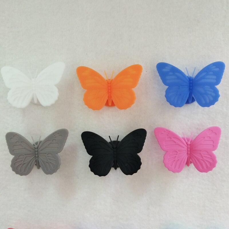 6 Pcs Silicone Red Wine Glass Marker Color Butterfly Wine Cup Identifier Labels Tags Sign Suction Cup Cocktail Party Bar Tools: B 6pcs random