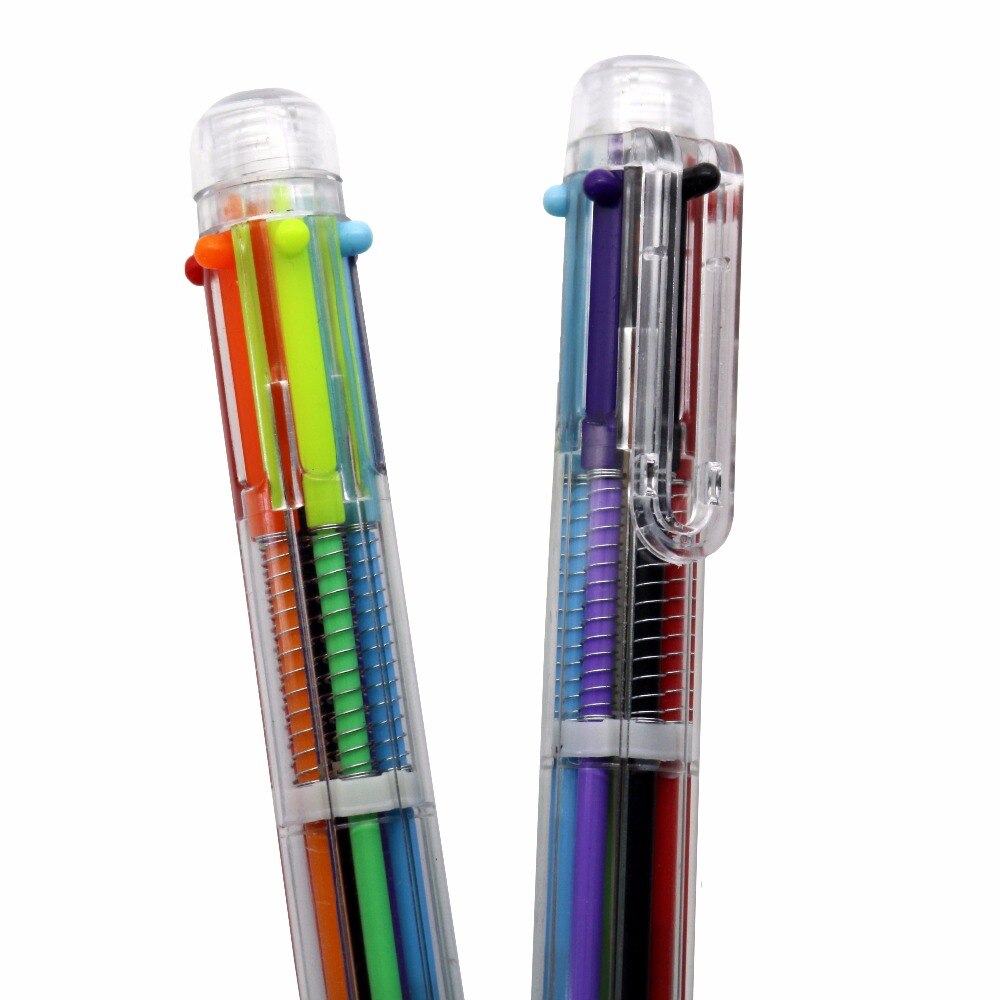2 stuks Plastic pennen met multi-color Modellen 6 in 1 Multi-gekleurde Balpen Push Type Pen briefpapier School Office Tools