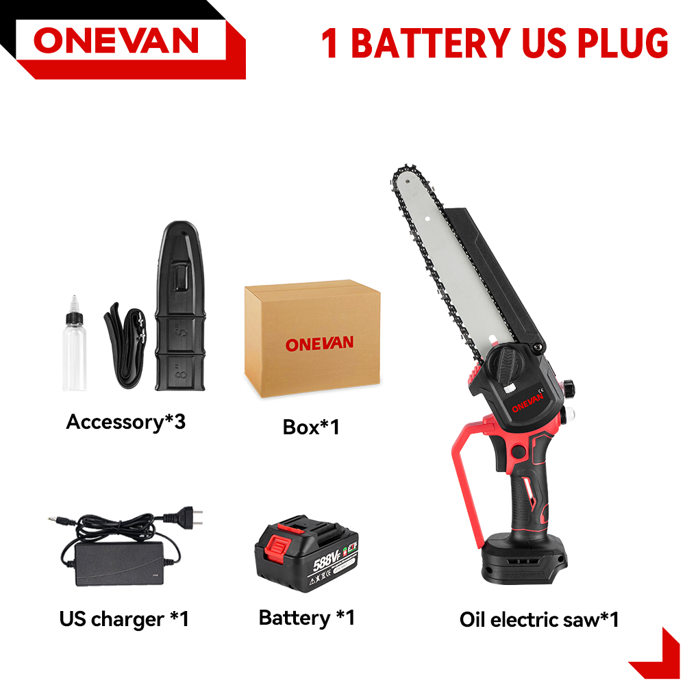 ONEVAN Bürstenlose 8-Zoll-Elektrosäge, automatischer Öler, tragbare Garten-Beschneidungskettensäge, Holzbearbeitungswerkzeug für Makita 18 V-Batterie: Licht Gelb