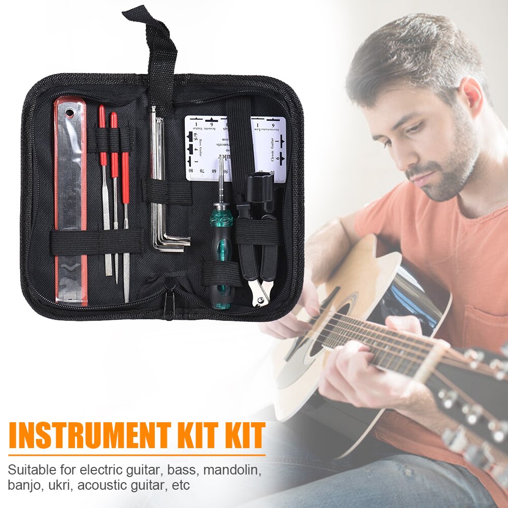 11Pcs Gitaar Schoonmaken Onderhoud Kit String Vervanging Muziekinstrument Tool Lichtgewicht Draagbare Muziek Elementen