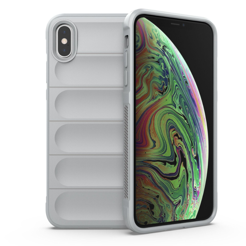 Funda para iPhone X XR XS Max, Funda trasera a prueba de golpes, Fundas de teléfono con armadura, Funda anticaída de silicona líquida: Tela de algodón / Gris