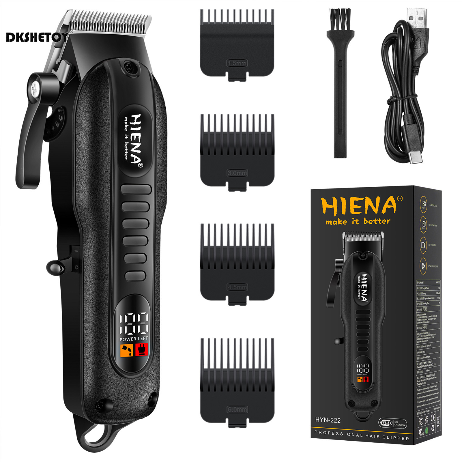 HIENA-cortadora de pelo para peluquero, cortadora eléctrica de bajo ruido, electrodoméstico, corte de pelo húmedo y seco, HYN-222: Default Title