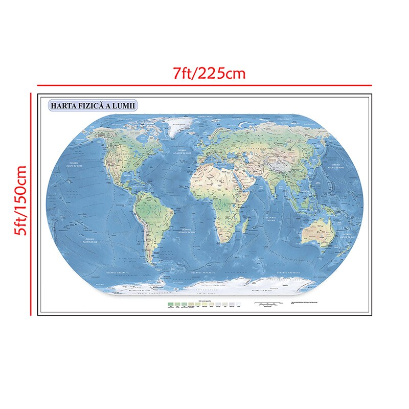 Romanian Geographic Map 225x150cm Non-woven Large Map of The World Canvas Painting Wall Art for Home Office Supplies