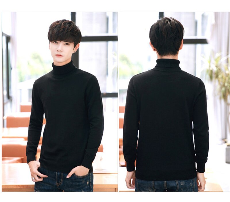 Ensfarvet rullekrave sweater herre klassiske strikkede herre sweatere forår efterår afslappet turtleneck krave slim fit pullover