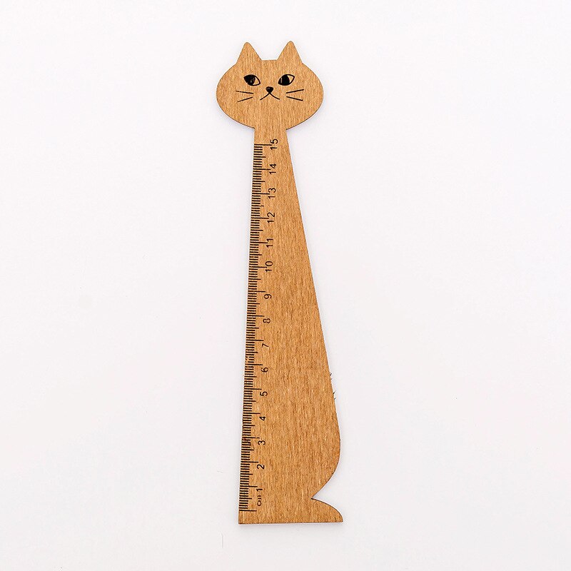 Regla de madera con dibujos animados para gatos, 15 cm, regla recta de medición, herramienta de dibujo, papelería promocional, , suministros escolares: B