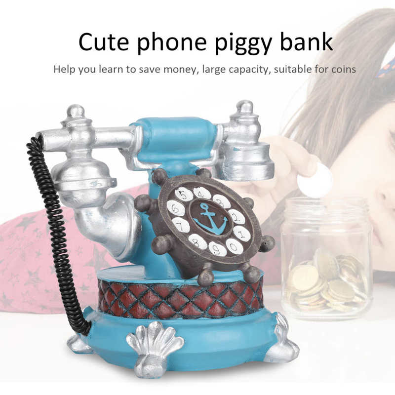 antique Antique Telephone Ornaments Retro Phone Shape Piggy Bank Home Resin Decoration garden decoration