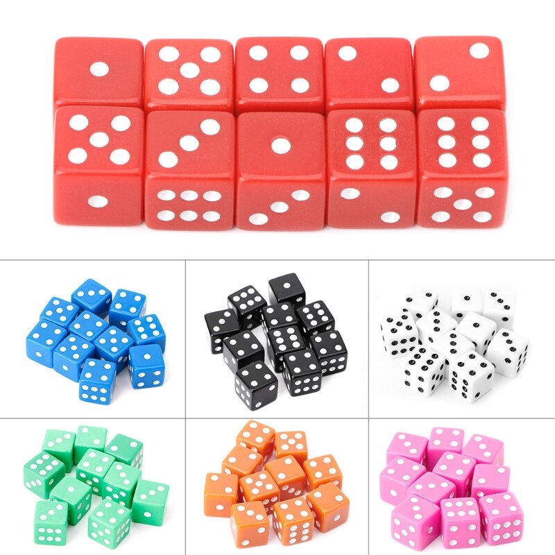 10pcs/set 15mm Multicolor Acrylic Cube Dice Beads Six Sides Portable Table Games Toy fun