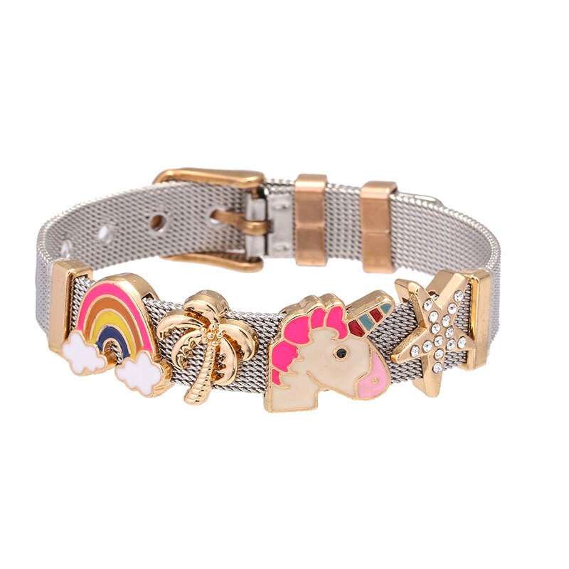 Dubbele kleur roestvrijstalen mesh armband diy eenhoorn bedel voor vrouwen heren armband sieraden verjaardag direct: Bxg 20424-12