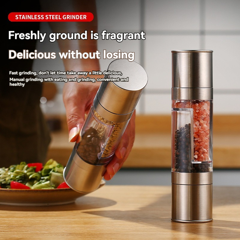 Salt- og pepperkvern 2 in 1 manuelle salt- og pepperkverner i rustfritt stål med justerbar keramisk kvern krydderkvern kjøkkenverktøy