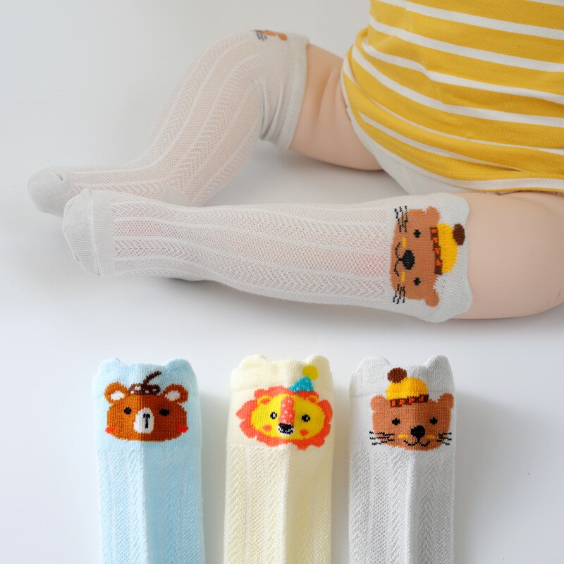 3 Paare/los Baby Mädchen Socken Sommer Gittergewebe Atmungsaktive Baumwolle Baby Knie Hohe Socken Nette Bogen Kleinkind freundlicher Lange Socken: löwe