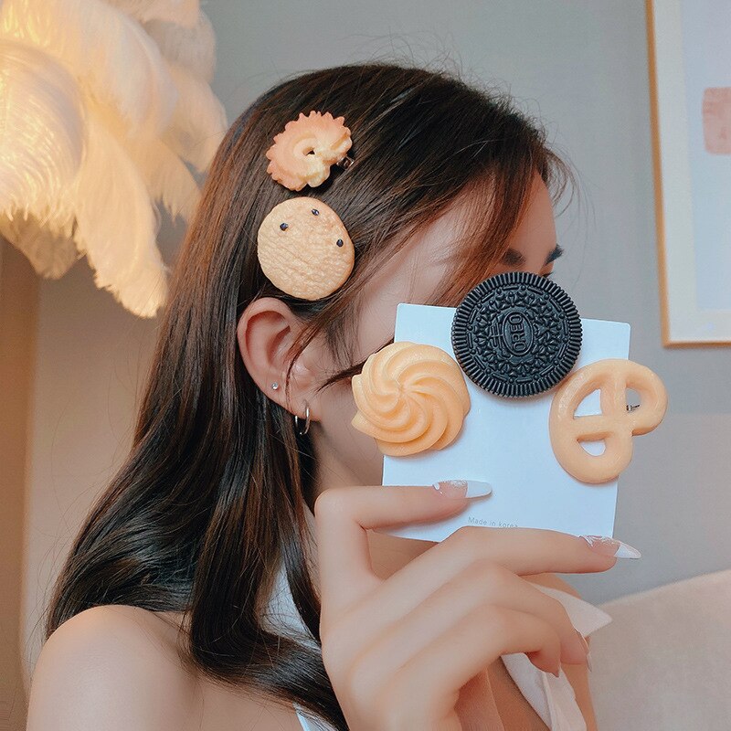Version Biscuits Barrette Personality Girls Cute Hairpins Children Funny Headwear Korean Kids Hair Accessories