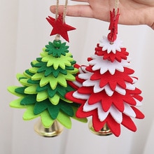 Kerstversiering niet-geweven boom desktop mini kerstboom met klokken kleine hanger boom raamdecoratie