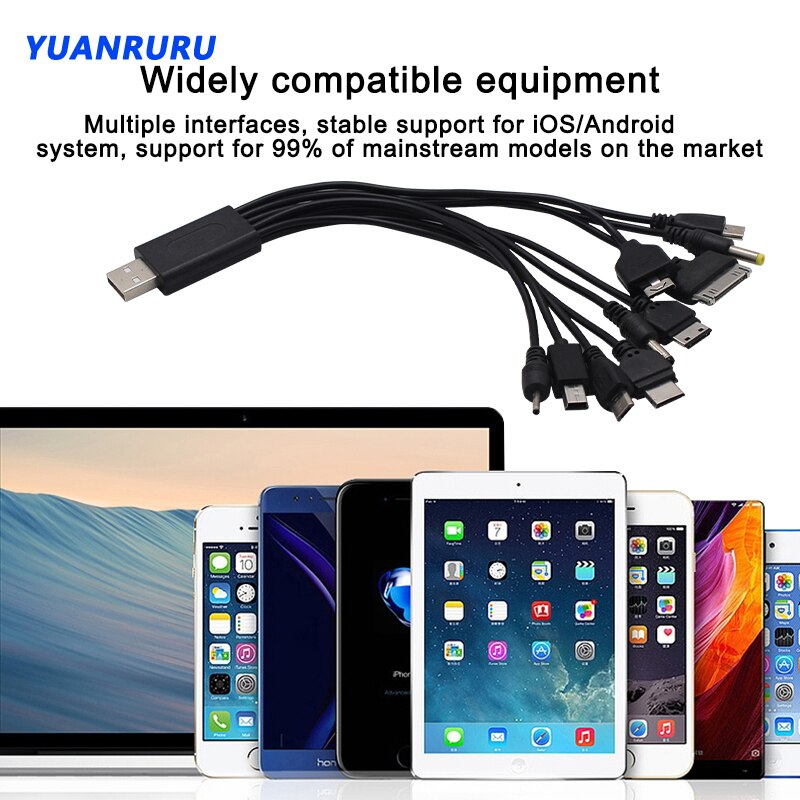 USB Cable 10 in 1 Universal Portable USB Data Cable For Cell Phone Fast Charging Mobile Phone One Drag 10 USB Charging Cable