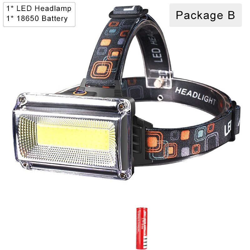 40000 lms cob led forlygte reparation lys hovedlampe usb genopladeligt vandtæt forlygte 18650 batteri fiskelys: Pakke b