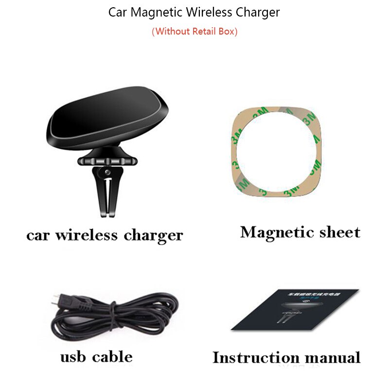 360 Degree Rotation Car Magnetic Wireless Charger Stand for iPhone Huawei Xiaomi Samsung Smartphone Qi Wireless Fast Car Charger: Without Retail Box