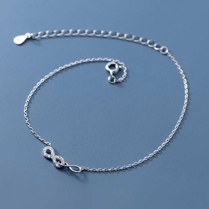 Ponykiss romantisches  s925- teiliges sterlingsilber-fußkettchen mit schleife und zirkoniakette, damen-partyschmuck, allergenarm