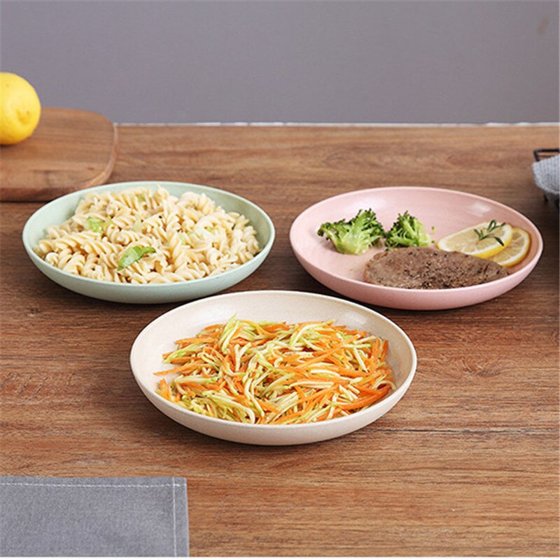 4 Pcs Eco-friendly Food Snack Dish Plate Wheat Straw Lunch Dinner Dessert Fruit Plate Tray Tableware 4 Colors Serving Plates