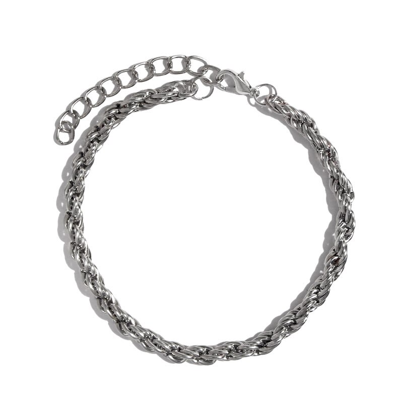 Flatfoosie Stainless Steel Anklet Bracelet For Women Silver Color Twist Chain Anklet Personality Jewelry: 000413SL