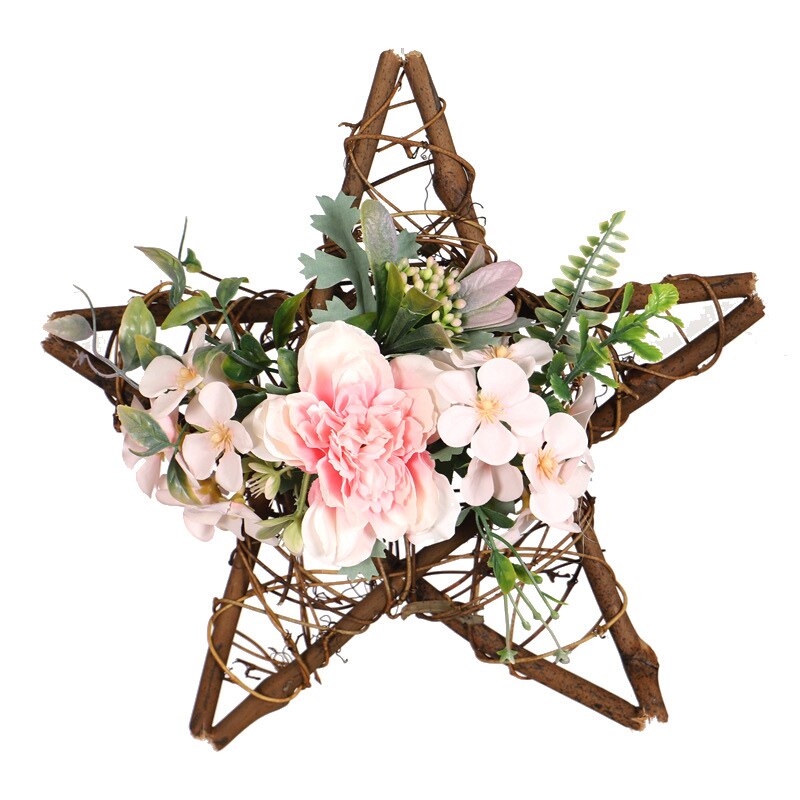 Xsimuleret boligindretning væghængende blomst træ pentagram vedhæng vægdør hængende krans juledekoration: Lyserød
