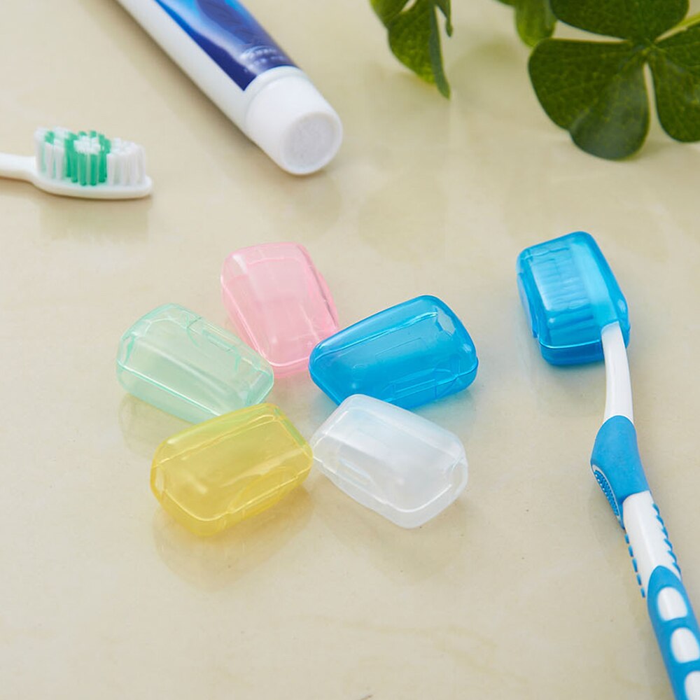 5Pcs/pack Portable Toothbrush Cover Holder Travel Hiking Camping Brush Cap Case Orange Light Green Transparent Pink Light Blue