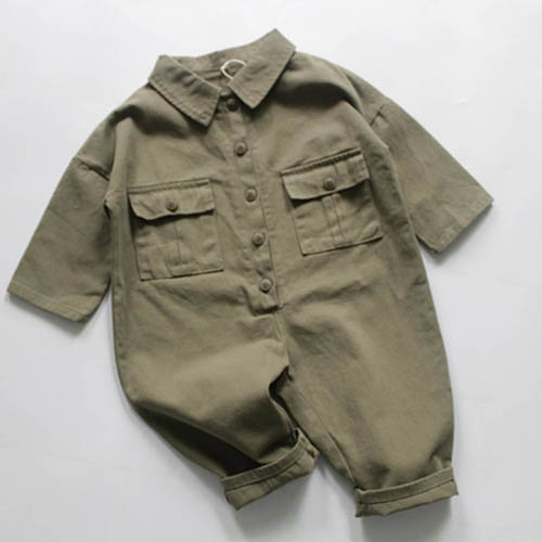 Koreanische Japan Stil freundlicher Overall Frühling Herbst Baby Jungen Mädchen Gesamt Overall Baby Jungen Mädchen Solide Langarm Strampler: 1301 Armee Grün / 12m