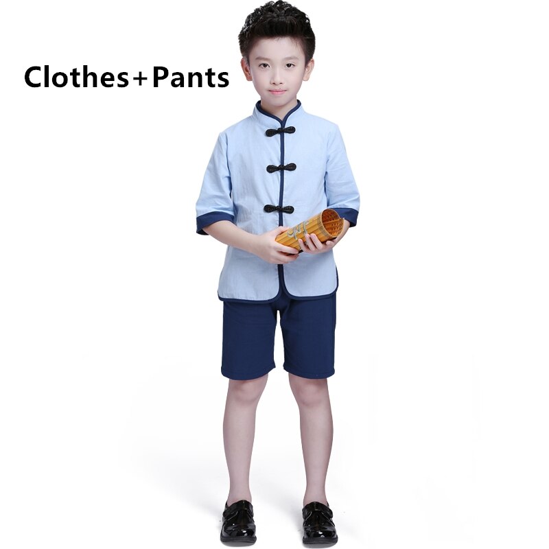 freundlicher Chinesische Kleidung HanFu Jungen Kung Fu Wushu Mädchen Chinesischen Cheongsam Neue Jahr Kleid Kindergarten Schule Uniformen freundlicher einstellen: Jungen einstellen / 110CM
