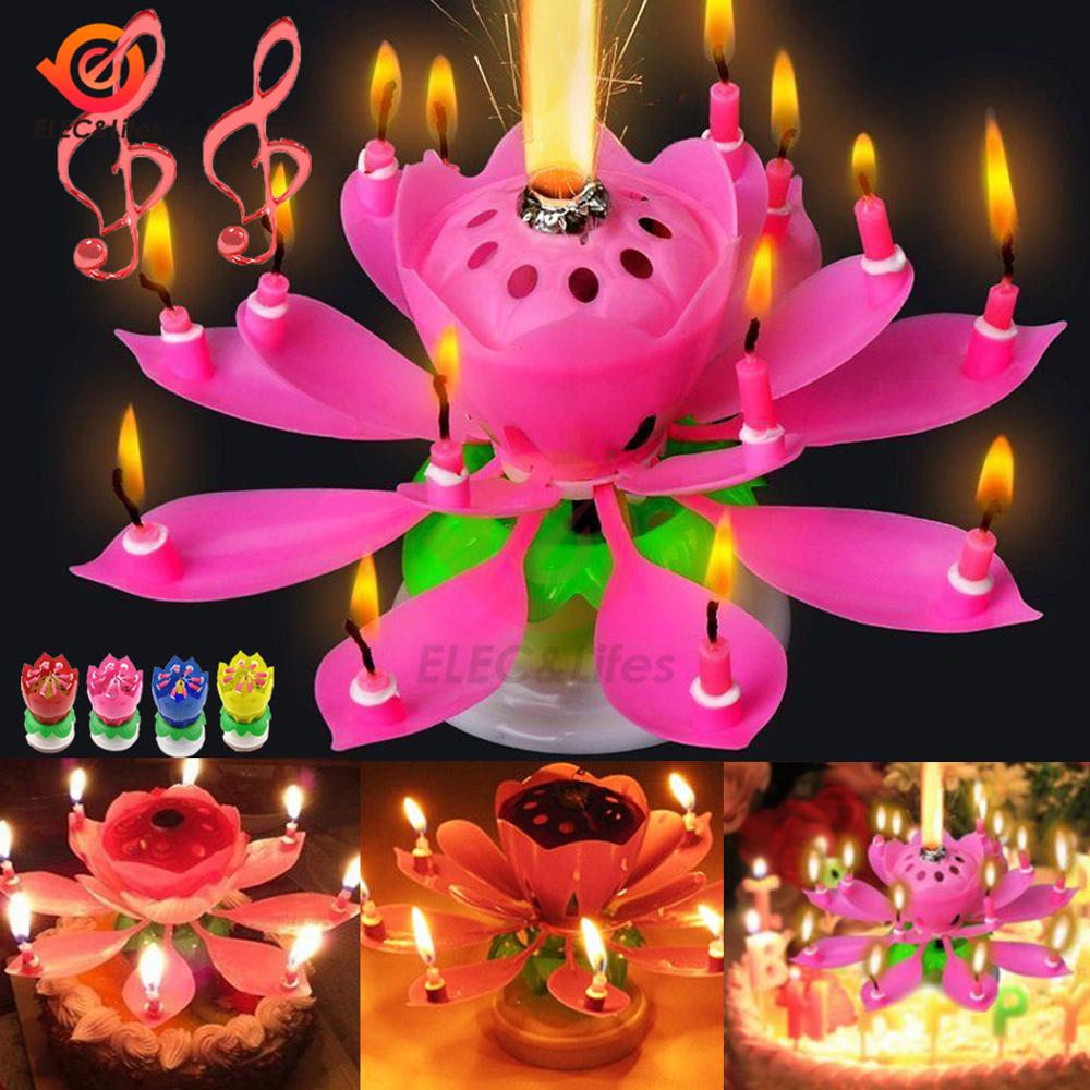 Verjaardagstaart Kaars Lotus Flower Musical Kaars Kunst Kaars Verlichting Voor Kerst Festival Decoratie Kid Wedding Party