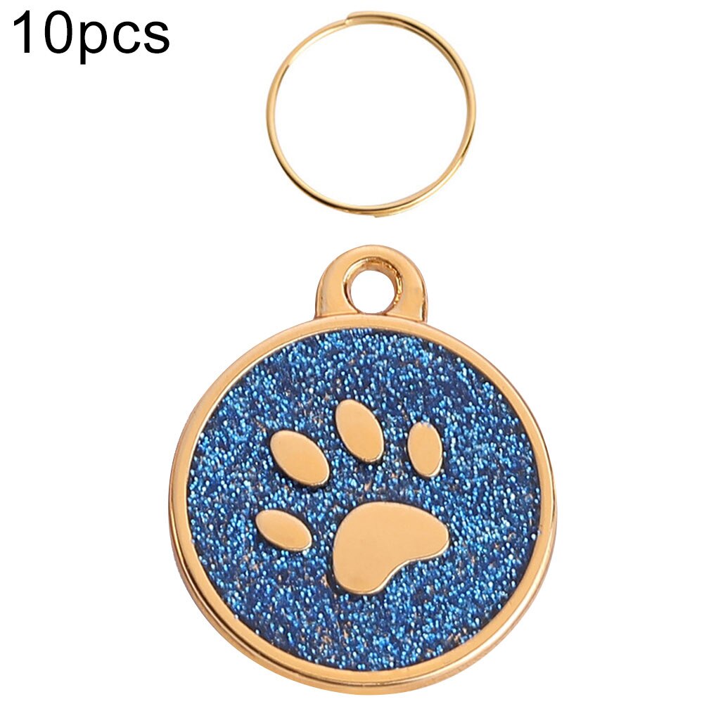 Collar con placa de identificación de perro y gato, colgante con garra redonda grabada, decoración para el bolsa Porta llaves, 10 Uds.: Azul