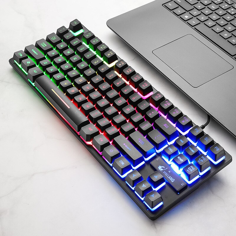 87keys Gaming Mechanical Wired Keyboard RGB Seven-Color Backlit Ergonomic Gamer Keyboard For PC Laptop Computer