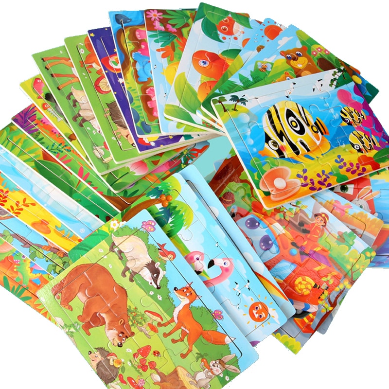 15*11cm 12pcs Wood Puzzle Kids Educational Toys Cartoon Animal/Traffic 3dD Wooden Puzzle Jigsaw Toys For Children