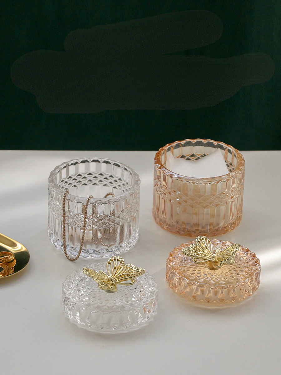 Luxe Kristal Wattenstaafje Box Gouden Vlinder Glazen Pot Snoep Jar Horloge Opbergdoos Glas Container Organizer Home Decor
