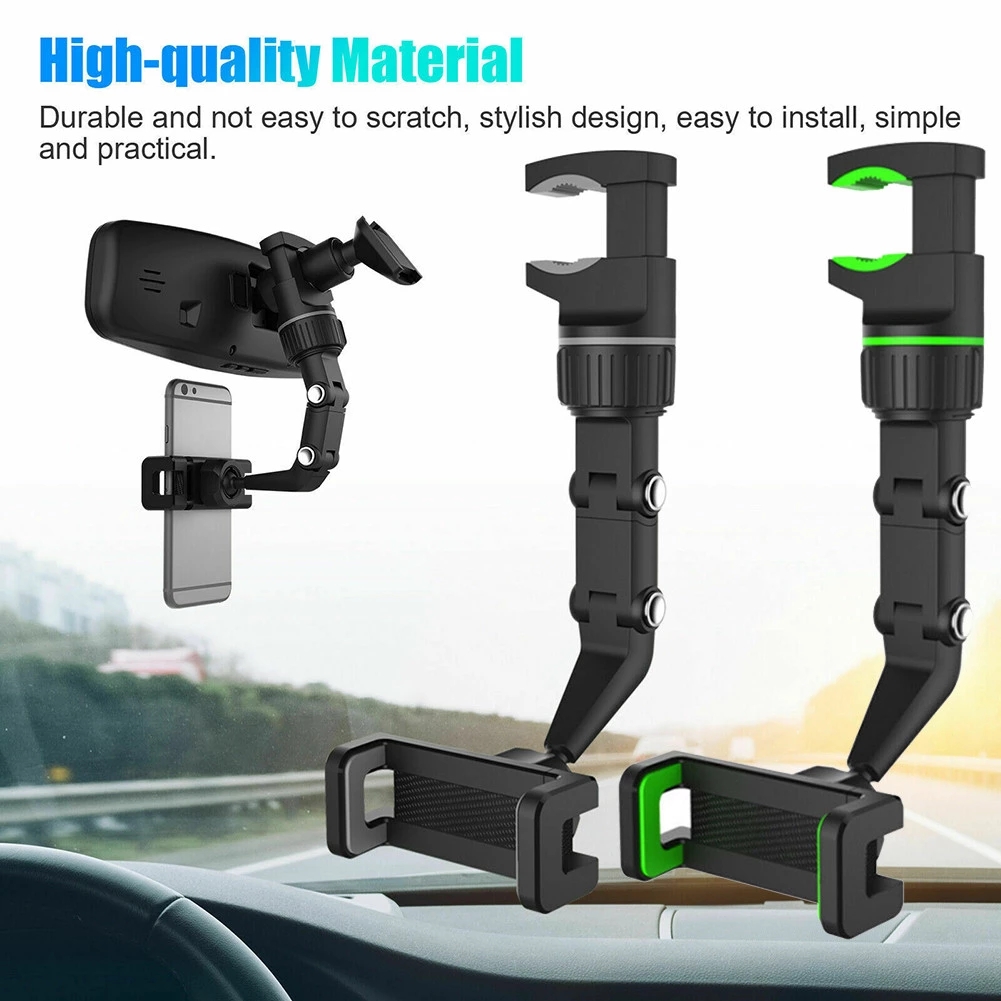 Car Phone Holder Multifunctional 360 Degree Rotatable Auto Rearview Mirror Seat Hanging Clip Bracket Cell Phone Holder for Car