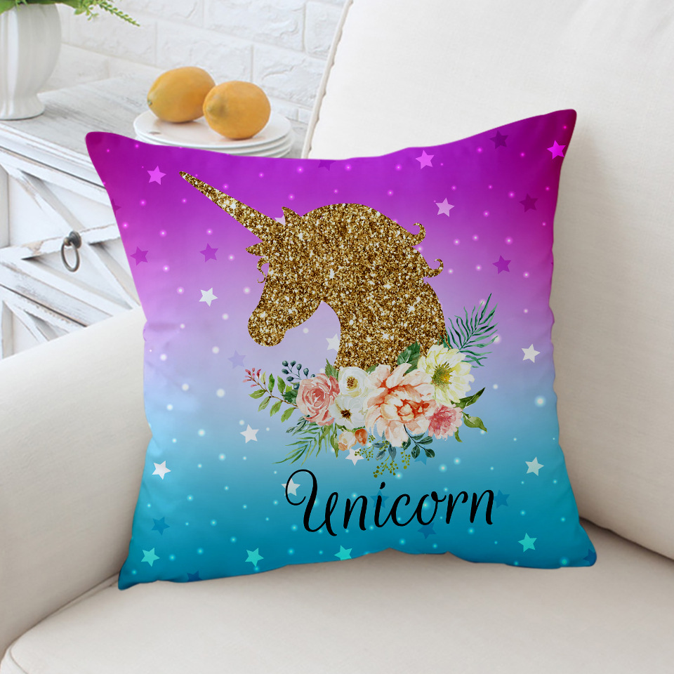 Kussensloop grappige decoratie voor auto eenhoorn serie kleurrijke print kussensloop huis bank kamer decoratie kussenhoes: A