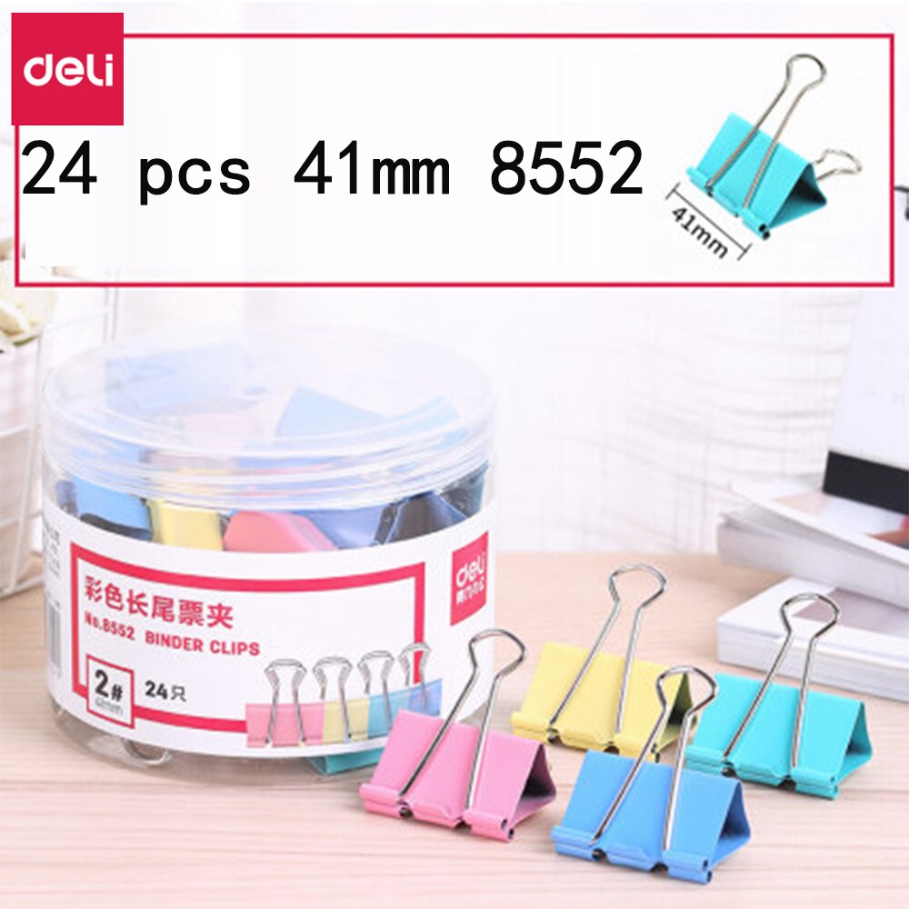 Deli Bindmiddelenklemmen Kantoorbenodigdheden Kleurrijke Metalen Bill Clip Kleine Zwaluwstaart Clip Opslag Multi-Standaard Diy Test Papier Ijzer clip: 41mm 24pcs