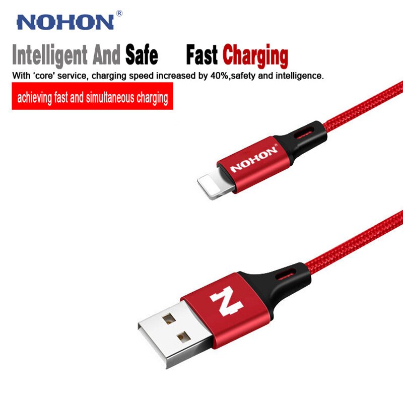 Original nohon 8pin cabo usb para iphone 7plus 6s mais 5 5S 5c ios 10 9 8 ipad ipod cabo de carregamento rápido sincronização dados fio