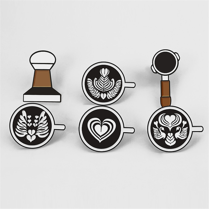 Cartoon Leuke Koffie Mokken Gezicht Serie Broche Pins Badge Decoratie Sieraden Vrouwen Set Creatieve Patroon Pins Geschenkdoos