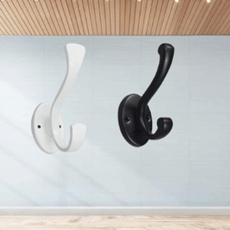 1pc Heavy Duty Coat Hooks Wall Mounted For Hat Hardware Dual Prong Retro Coat Hanger Black White Color