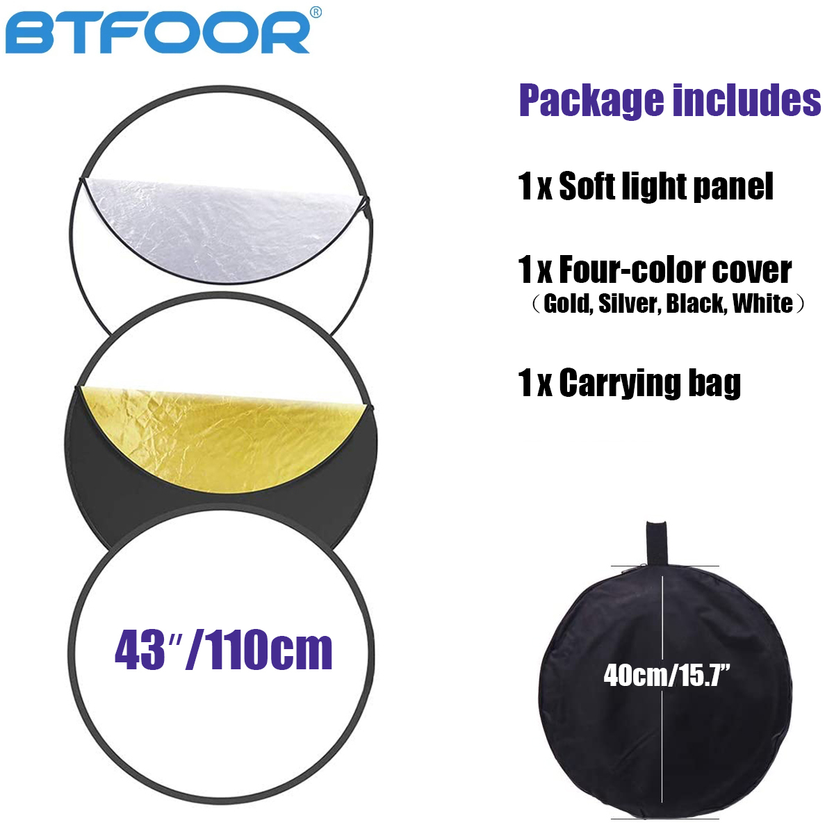 60 80 110Cm 5in1 Reflector Fotografie Inklapbare Draagbare Licht Diffuser Ronde Reflector Voor Foto Multi Kleur: 110cm