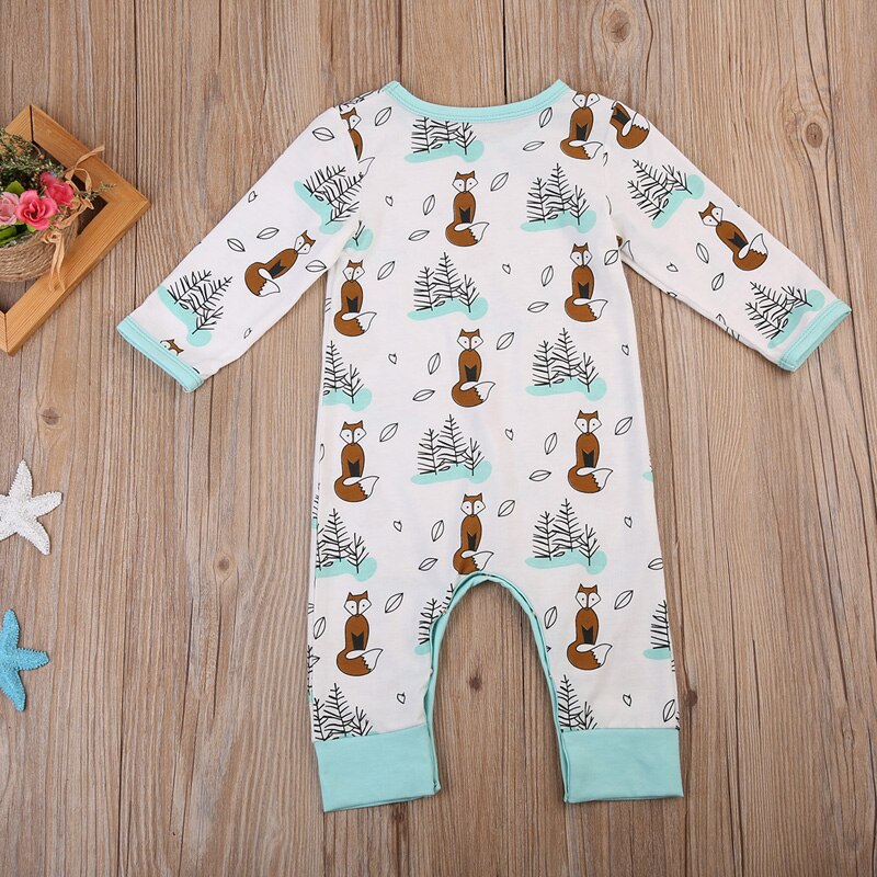 Leuke Pasgeboren Baby Jongen Meisje Vos Romper Herfst Lange Mouwen Katoenen Kleding Peuter Kids Jumpsuit Speelpakje Outfits 0- 24M