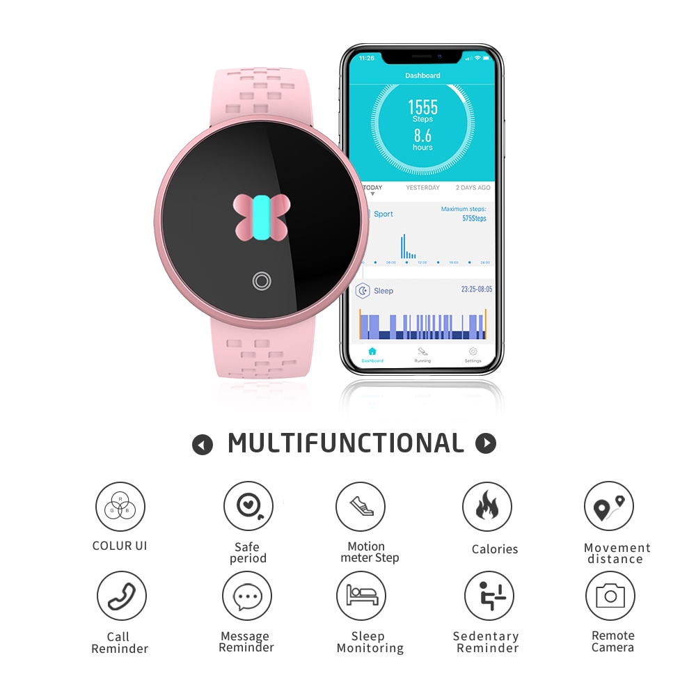 SKMEI Women's Smartwatch - Heart Rate & Period Tracker, Waterproof, PU Band, 450+ mAh Battery