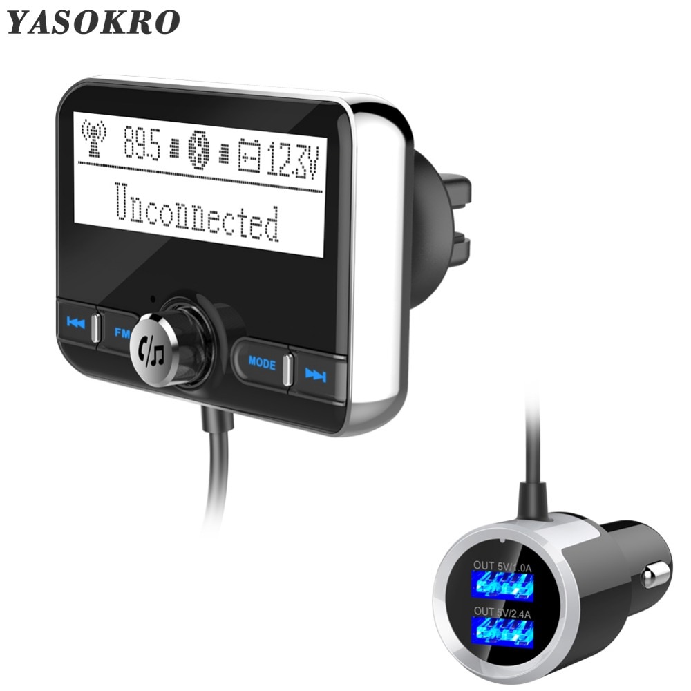 YASOKRO Bluetooth Fm-zender Draadloze Auto FM Modulator Mp3 Speler Car Kit Handsfree Bluetooth Auto Lader met LCD Display