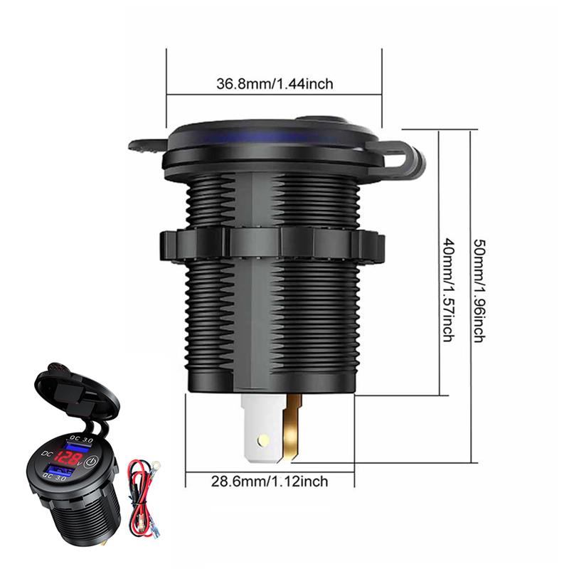 Wasserdicht 12V 24V QC 3,0 Typ C Dual USB PD Schnelle Auto Ladegerät mit Energie Schalter für Lkw motorrad Marine Stiefel SUV ATV Cellphon: rot Dual USB Kabel
